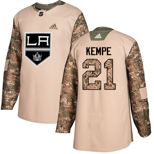 Adidas Kings #21 Mario Kempe Camo Authentic 2017 Veterans Day Stitched Youth NHL Jersey